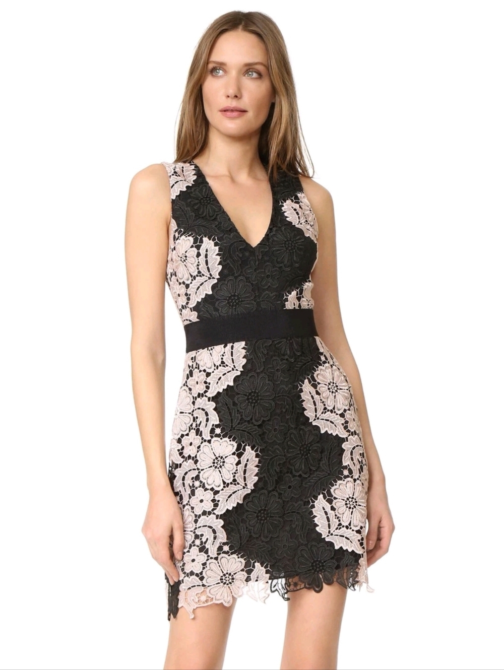 Alice + Olivia Patrice A-Line Lace Dress Black and Cream Women's 2 Floral